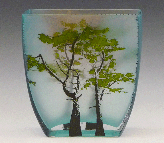 Mary Melinda Wellsandt - Etched Glass Vase, Ocean Tree